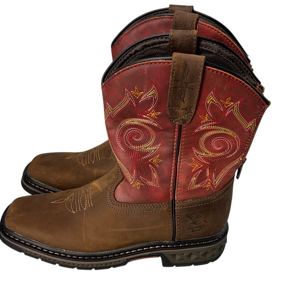 Georgia Kids‎ Red/ Brown Leather Carbo-Tec LT Pull-On Cowboy Boots Size 3M
